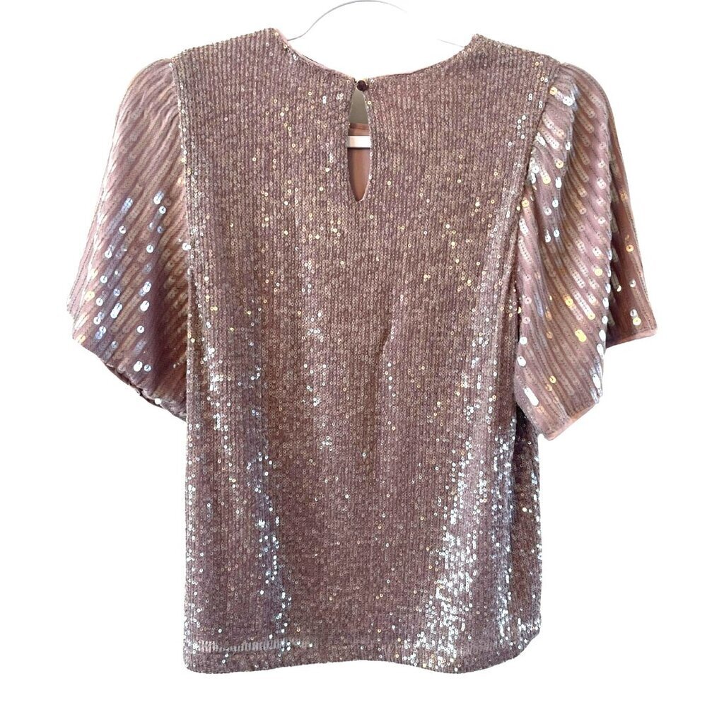Cable & Gauge lavender with Champagne Sequin Short Bell Sleeve Top S Lined NWOT - Picture 2 of 6